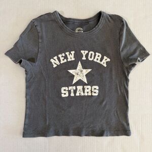 Social Culture, Babydoll Cropped New York Stars Tee, L, Downtown Girl